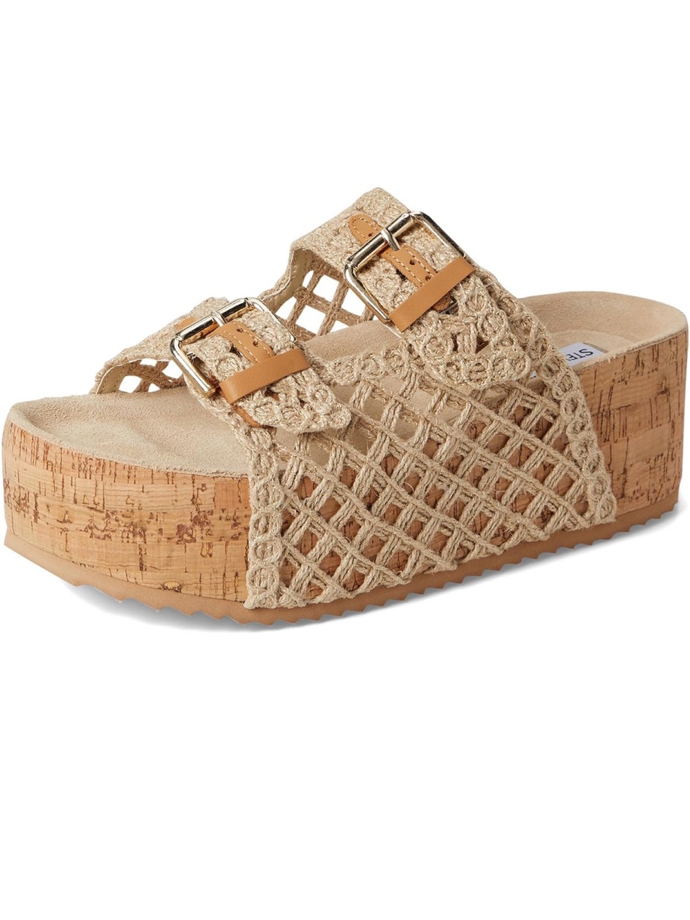 Steve Madden Kali Beige woven Cork Platform Slide Sandals